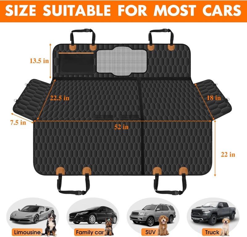 NECKORY Dog Back Seat Cover, Waterproof Scratch Proof Nonslip Dog Hammock for Car, Car Seat Cover for Back Seat with Sanitary Pad Mesh & Pocket for Cars SUVs and Trucks - S, Black/Orange - Image 2